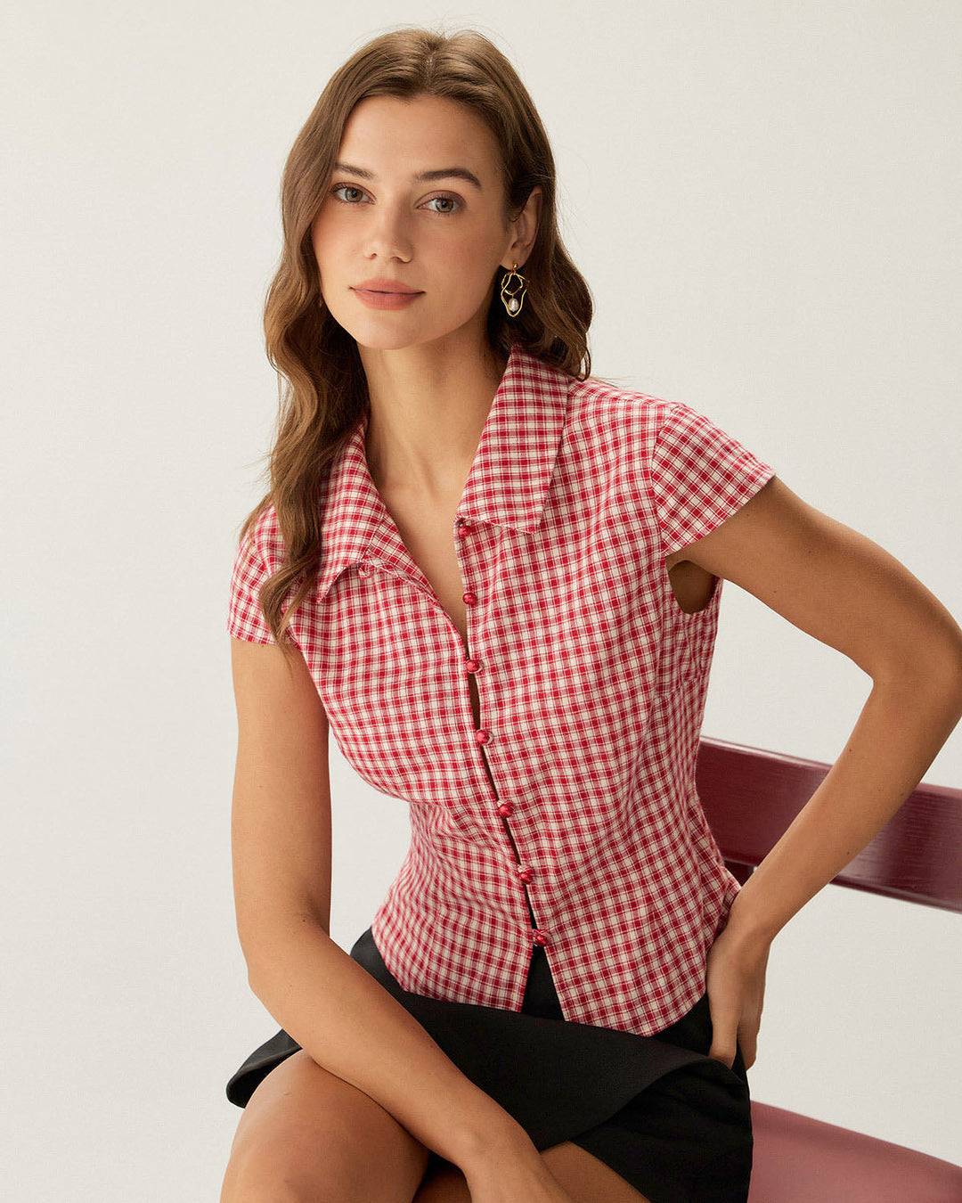 T shirt lussuosa donna quadri rossi