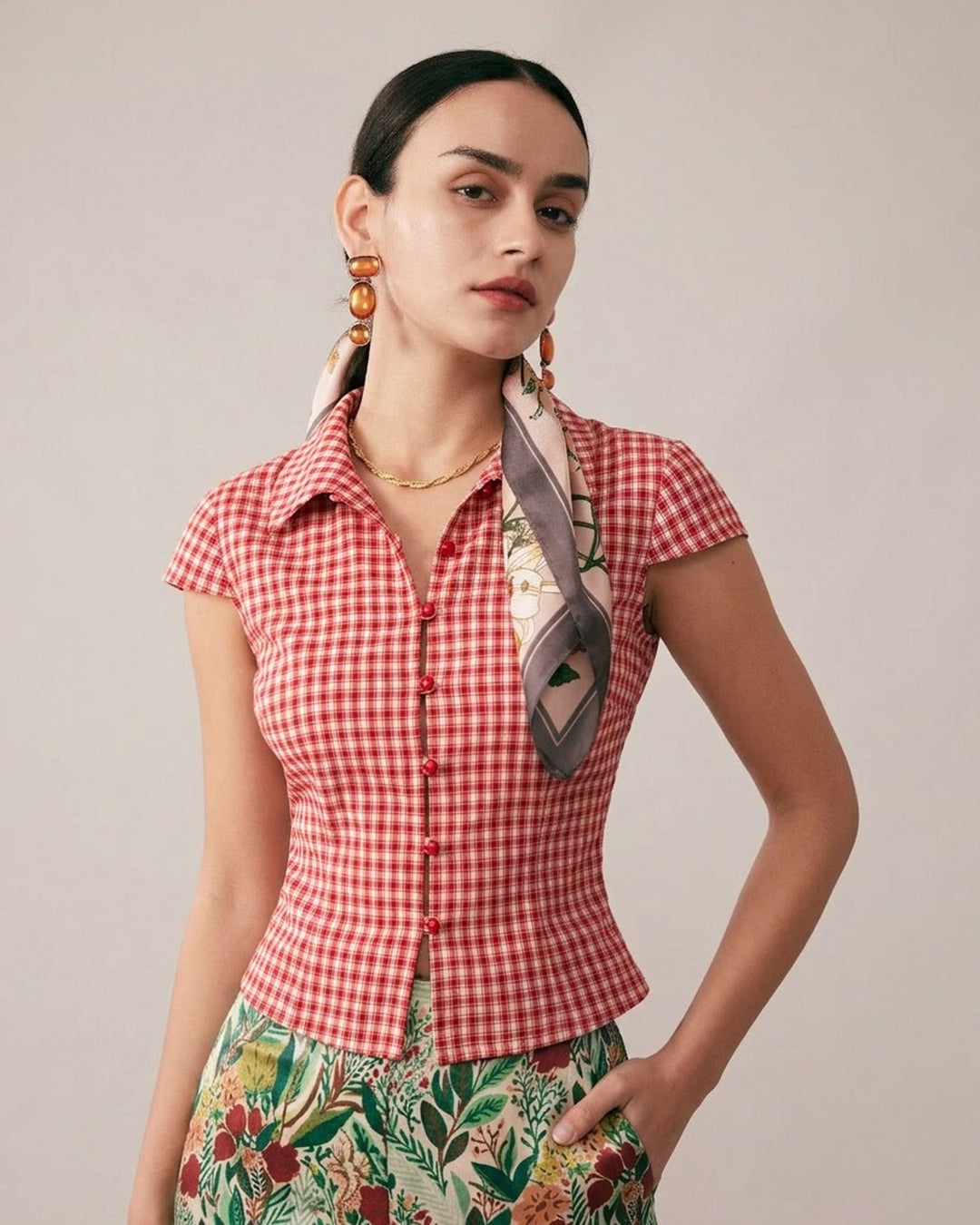T shirt lussuosa donna quadri rossi