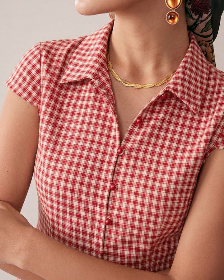 T shirt lussuosa donna quadri rossi
