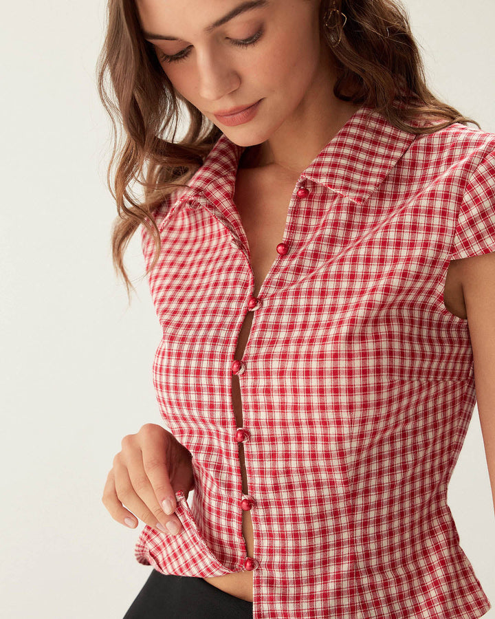 T shirt lussuosa donna quadri rossi
