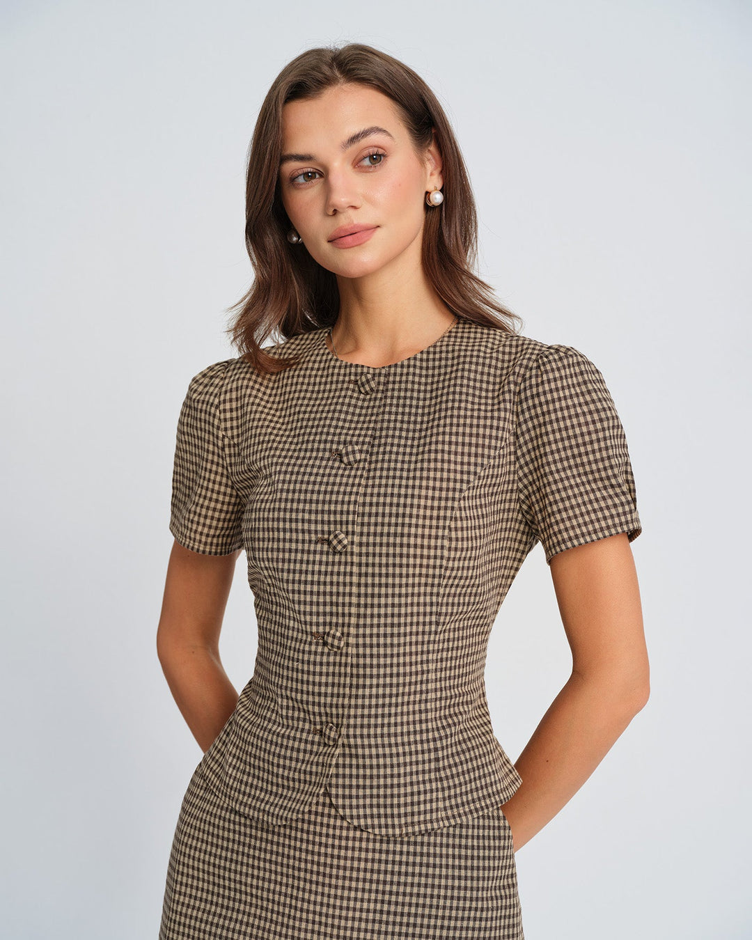 T shirt lussuosa donna quadri marroni