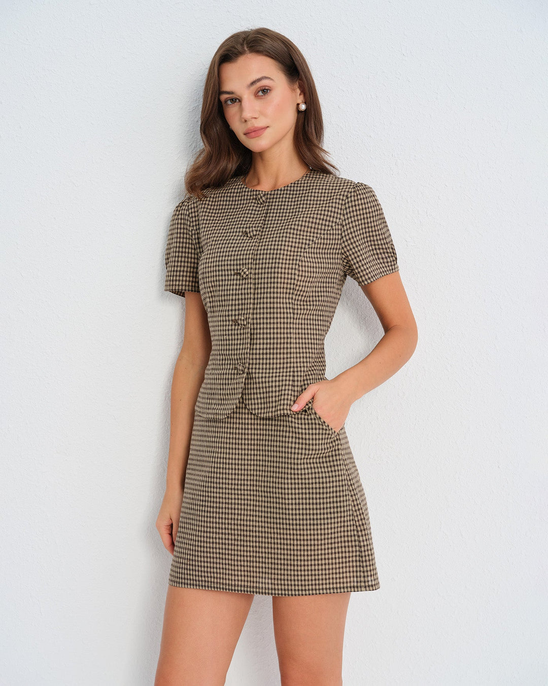 T shirt lussuosa donna quadri marroni