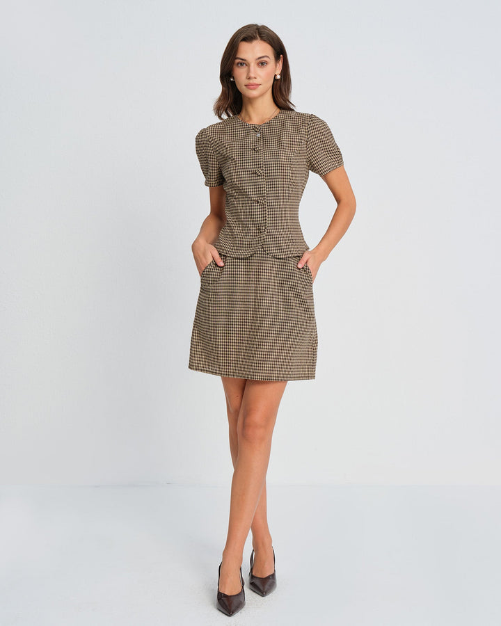 T shirt lussuosa donna quadri marroni
