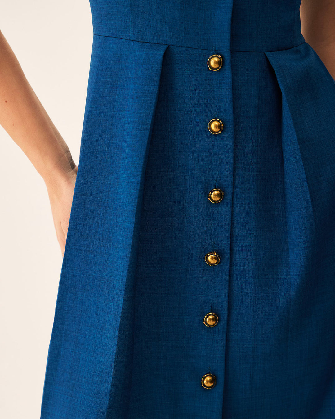 Abito midi donna plissettato con bottoni blu