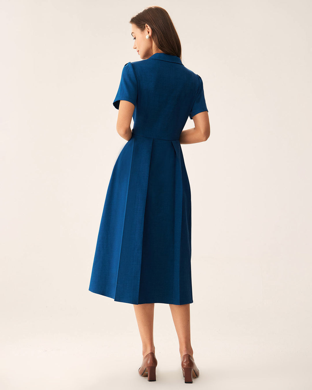 Abito midi donna plissettato con bottoni blu