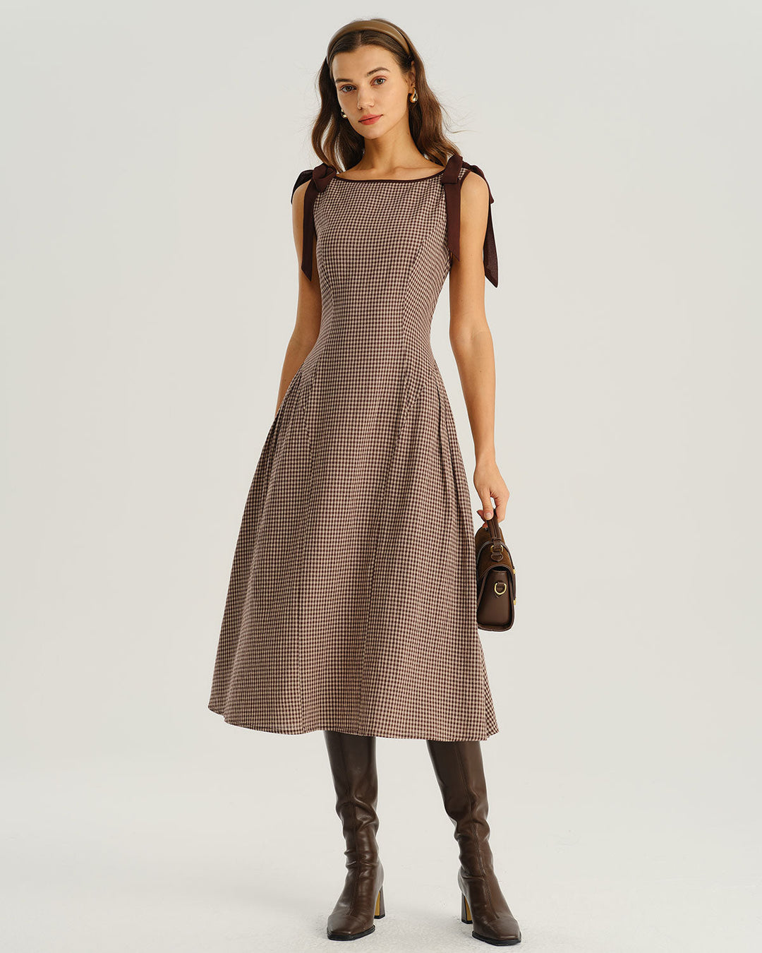 Abito midi donna a quadri elegante