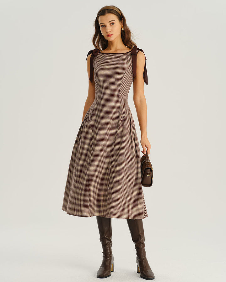 Abito midi donna a quadri elegante